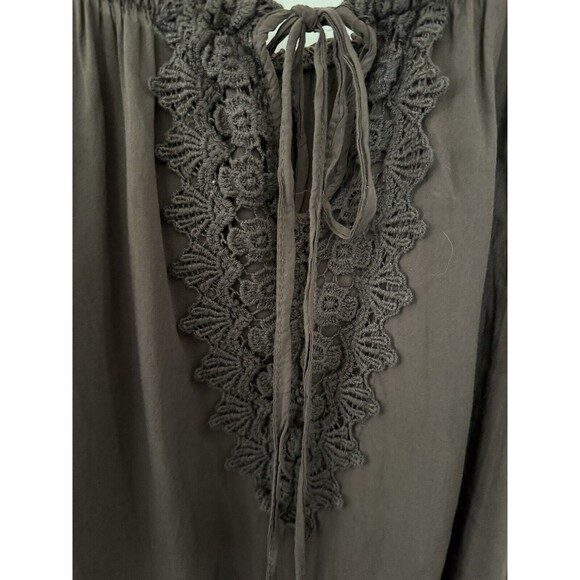 Tesoro Vintage Italian Blouse Boho Brown Crochet Trim One Size Made in Italy - Picture 4 of 5